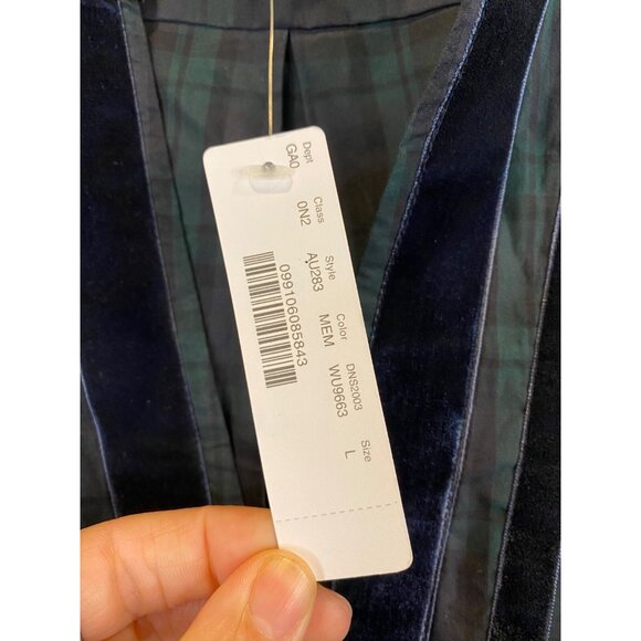 J. Crew Velvet Trimmed V Neck Tunic Black Watch Tartan Plaid Size Large New - Picture 6 of 8